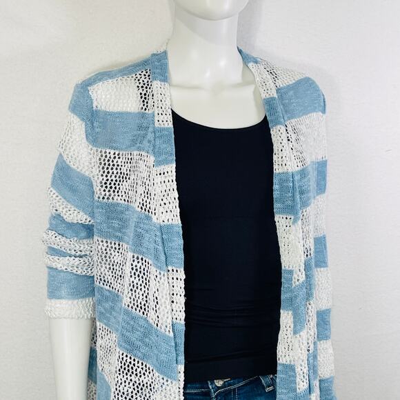 Retro Threads Cardigan Sweater Womens Large Blue White Open Knit Long Sleeves - Picture 10 of 13